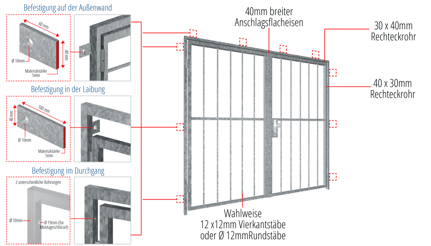 Verzinkte traliedeur 2-vleugelig Verticale balk