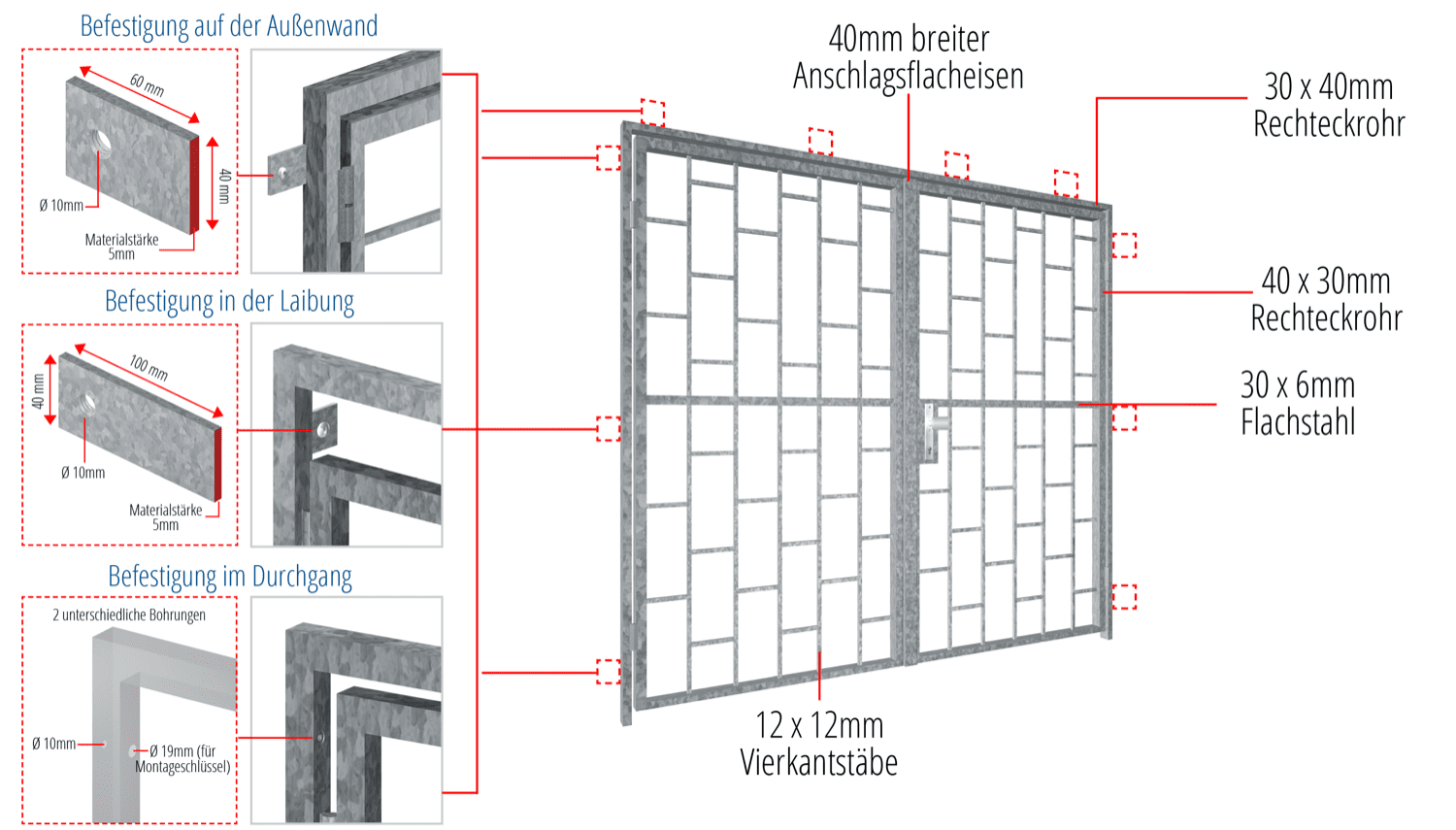 Verzinkte traliedeur 2-vleugelig Ladder