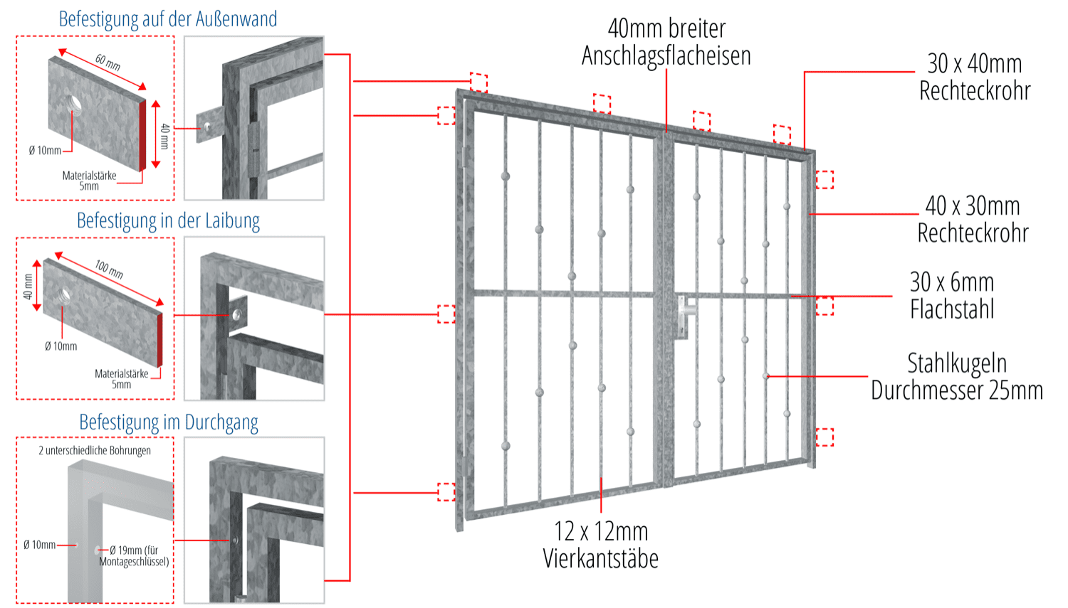 Verzinkte traliedeur 2-vleugelige V-ballen