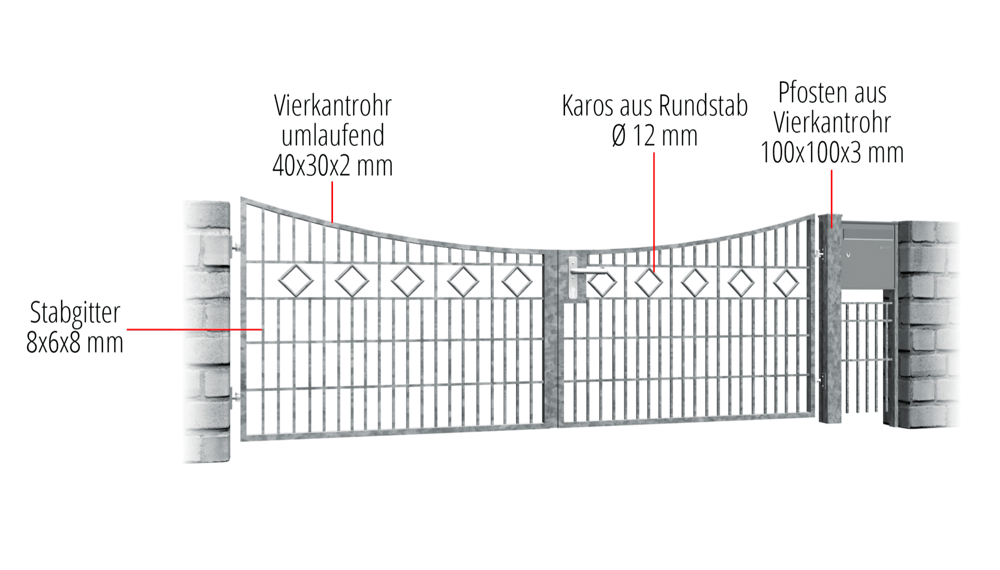 Verzinkte tuinpoort 2-vleugelig Karo serie, UB, BK