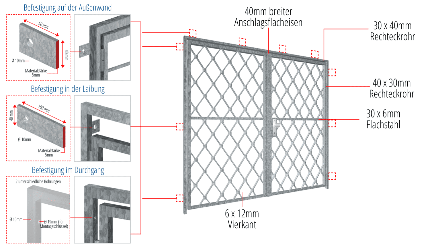 Verzinkte traliedeur 2-vleugelig Rhombuses