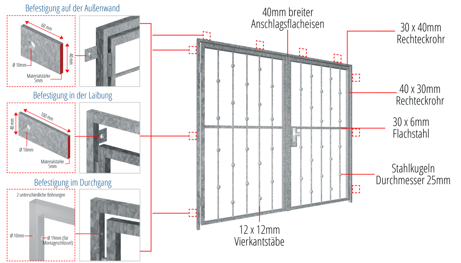 Verzinkte traliedeur 2-balken offset